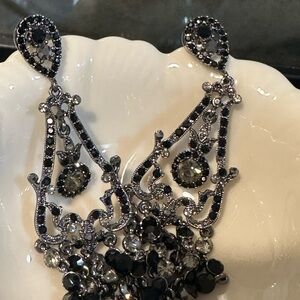 Vintage Black Crystal Chandelier Earrings
